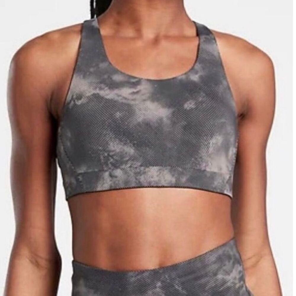 Athleta Printed Advance Bra Size 38DD Black Nebula Adjustable Straps *EUC